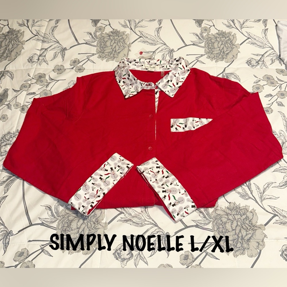 Simply Noelle Red Sleep Holiday Cotton Shirt/Gown with Patterned Accents NWTL/XL